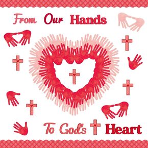 90Pcs Growing in God's Love Christian Bulletin Board Set Spring Heart Honeycomb Flower and Cross Cutout with Trim Border Spring Flower Faith Religious Wall Decor for Classroom Preschool Chalkboard