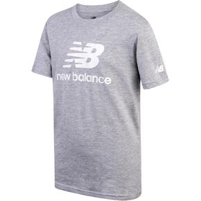 New Balance Boys' T-Shirt - Cotton Core Stacked Logo Shirt for Boys - Kids Youth Athletic Crewneck Short Sleeve Tee (8-20)