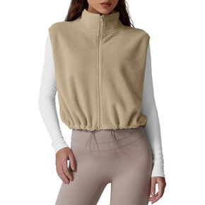 QINSEN Women's Full Zip Fleece Short Jacket Vest Warm Winter Sleeveless Stand Collar Sherpa Crop Coat