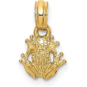 Textured Miniature Frog Charm In Real 14k Yellow Gold 7 mm x 8 mm