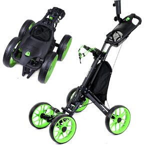 DRUIDS 4 Wheels Golf Cart, Extra Wide Rear Wheel, Adjustable Height Handle Lightweight Easy to Fold Pull & Push Golf Trolley with Cooler Bag