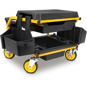 SMART JERRY - Rolling Mechanic Stool with Wheels, Garage Work Stool for Mechanics, Rolling Garage Stool on Wheels, Mechanic Gifts for Men, Heavy Duty Mechanic Chair (330 LBS Max Load Capacity)