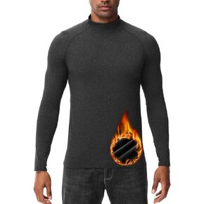 ADOREISM Thermal Underwear Tops for Men Long Sleeve Fleece Lined Base Layer Turtleneck Shirts Compression Fit