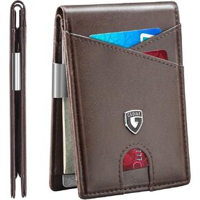 GSOIAX Slim Leather RFID Bifold Wallet for Men with Money Clip and 12 Credit Card Holders - Minimalist Front Pocket Wallet with ID Window,Cool Groove Design with Gift box(Carbon blue)