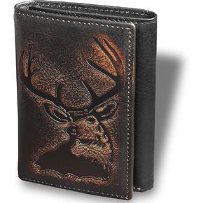 DK86 Deer Trifold Wallets for Men Full Grain Leather with Hand Burnished Tri-Fold Wallet RFID Blocking (Black and Brown)