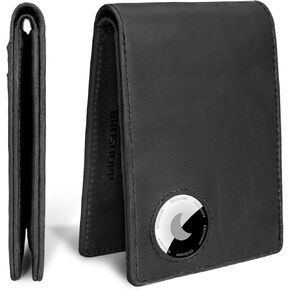 AirTag Wallet Men, Bifold Genuine Leather Rfid Blocking AirTag Wallet with Cash Slots ID Window, Compatible Apple Air Tag Holder