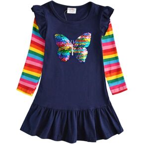 VIKITA Toddler Girls Dresses Winter Hoodie Clothes Colorful Sequins Long Sleeve Cotton Sweatshirt for Little Kids 3-8 Years