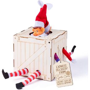 Christmas Elf Wooden Crate - Christmas Elf Wooden Crate Name Tag Santa’s Elves Delivery Box Wooden Elf Holder Christmas Winter Xmas New Year Gifts - Holds Two Elves (Elves Are Not Included)