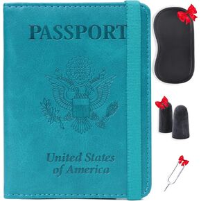 حامل بطاقات جواز السفر الأمريكي RFID للسفر - غطاء جواز سفر من الجلد الصناعي بالولايات المتحدة الأمريكية - حافظة حماية صغيرة لجواز السفر الأمريكي للنساء والرجال (أزرق فاتح) in Kuwait
