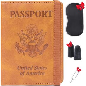 US RFID Blocking Passport Card Holder For Travel - USA Faux Leather Passport Cover – Small American Passport Protector Case for Women Men (Light Blue)