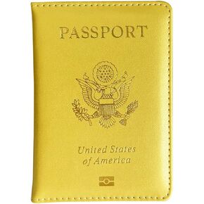 Missmore Premium PU Leather Passport Holder - USA Logo Printed | Stylish, Durable, Travel Essential (N-GD-Yellow)