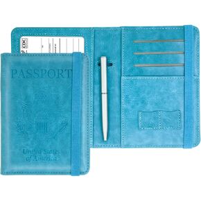 Passport and Vaccine Card Holder Combo PU Leather Rfid Blocking Passport Holder with Vaccine Card Slot Travel Wallets Protector Cover for Men Women Family (Wine red)
