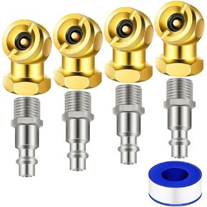 4Pcs Ball Inflator Air Chuck 1/4 Inch NPT Closed Flow Brass Air Chuck Set with Tape for Inflator Gauge Compressor Accessories Standard Quick Plug Tire Inflator Attachment