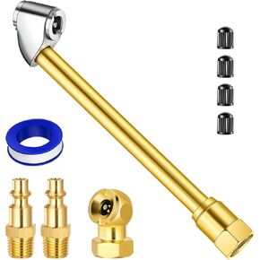 Dual Head Air Chuck Set, Heavy Duty Closed Ball Tire Chuck with 1/4'' Male NPT Quick Plug for 2-Way Quick Connection, No Leakage Tire Air Fill Kit for Tire Inflator Gauge and Air Compressor
