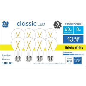 GE Classic LED Light Bulbs, 60 Watt, Bright White, A19 Bulbs (8 Pack)