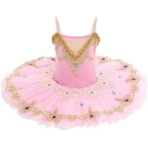 AFAVOM Girls Camisole Skirt Leotard Swan Lake Ballet Dance Outfit Sequin Platter Tutu Dress Ballerina Costume for Performance