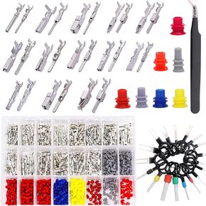Twidec/755PCS Car Electrical Wire Terminal Pins Connector Kit 21Type 1/1.5/1.8/2.2/2.8/3.5mm Connector Pins Terminal Auto Electric Connector Non-Insulated Plug Removal Male Female Crimp Pins