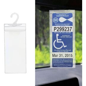 Car Handicap Placard Holder, Ultra Transparent Disabled Parking Permit Protective Cover, Disability Parking Placard Protector with Large Plastic Hanger, Car Accessories