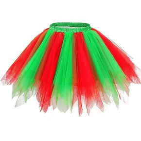 REETAN Christmas Ballet Tutu Skirt Layered Bubble Xmas Skirts Santa Fairy Dance Costume for Women
