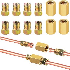 12Pieces 3/8 Inch-24 Threads Brake Line Fittings Kit 3/16 Brake Line Fittings for 3/16 Inch Tube (4 Unions, 8 Nuts)