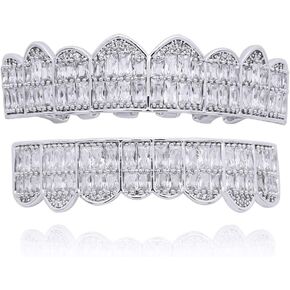 18K Gold Plated Iced Out Grillz CZ Zircon Hip Hop Teeth Grillz Caps Top and Bottom Set for Your Teeth