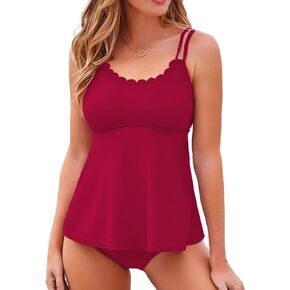 Aleumdr Women's Tankini Bathing Suit 2 Piece Tummy Control Swimsuit Scallop Trim Tankini Top with Bottom