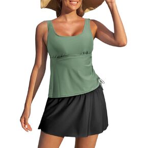 Aleumdr Tankini Swimsuits for Women Swim Dress Two Piece Bathing Suit Square Neck Tankini Tops with Skirt