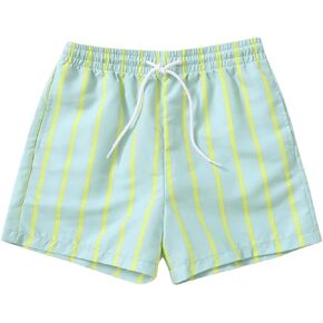 Floerns Boy's Striped Beach Shorts Drawstring Elastic Waist Swim Shorts with Pockets