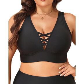 Plus Size Bikini Top Only - Women Swim Bra Lace Up Swimsuit Top V Neck Bathing Suit Tops for Large Bust Swimwear 2025