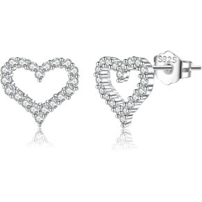 SLUYNZ Solid 925 Sterling Silver CZ Heart Earrings Stud for Women Teens Small Heart Stud Earrings Love