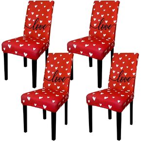 4Pcs Valentine's Day Chair Covers Sweet Love Heart Dining Chair Slipcovers Red White Removable Seat Covers for Kitchen Home Hotel Restaurant Decor