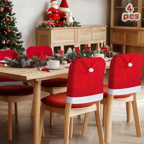 Christmas Chair Back Seat Covers, 4 PCS Santa Hat Chair Covers for Christmas Festival Decoration, Chistmas Chair Back Cover Set for Dinning Chair Slipcovers, Xmas Party Indoor Decor Set (4 pcs)