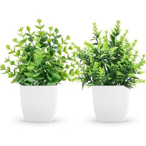 2 Pack Small Fake Plants Black Bathroom Accessories for Home Bedroom Bathroom Kitchen Decor