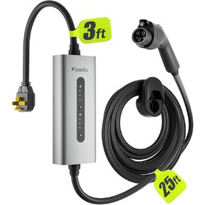 Level 2 EV Charger 40A J1772 Connector 9.6KW Electric Car Charger 240V with 14-50 Plug 25 FT Cable 15-40 Amps Adjustable Current Mobile Vehicle Charging Station for All EVs
