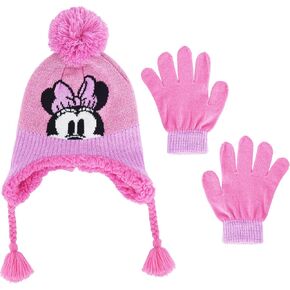Disney Minnie Mouse Beanie Hat and Gloves Set, Kids Polka Dot Cuffed Winter Knit Cap