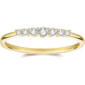 14K Gold 7 Stone 0.13 Carat Minimalist Moissanite Ring | Ultra Mini Gemstone Pavé Stackable Fashion Ring in 14k Gold | Dainty Gold Band