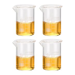 PATIKIL 50ml Low Form Glass Beaker, 4Pcs 3.3 Borosilicate Glass Beakers Graduated Measuring Cup with Spout for Lab Experiment, Cooking and Baking, Clear