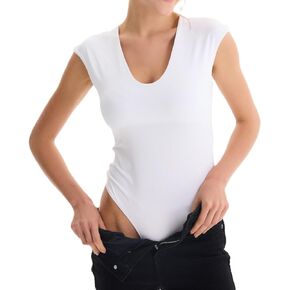 Women's Classic Cut Bodysuit with Cap Sleeves Comfortable Stretch Fit Basic T-Shirt Style for Everyday Casual Wear