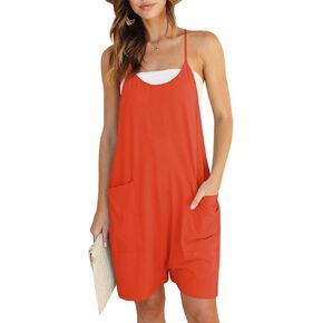 DEEP SELF Womens Summer Rompers Casual Loose Spaghetti Straps V Neck Sleeveless Shorts Jumpsuit with Pockets 2024