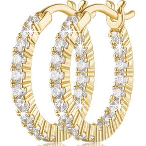 Gold Hoop Earrings 14K Gold Hoop Earrings for Women Lightweight 14 Karat Gold Hoop Earrings Dual-sided Cubic Zirconia Gold Earrings Gifts for Women 20mm 30mm