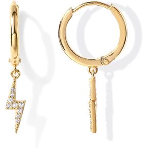 PAVOI 14K Gold Plated S925 Sterling Silver Post Lightweight Drop Dangle Huggie Hoop Earrings for Women | Star, Lock, Pearl, Cross, Lightening, Coin | Dainty Earrings