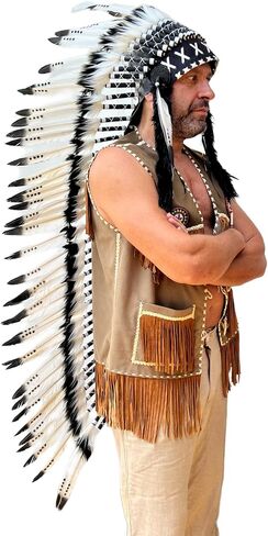Native American Headress from Natural Goose Feathers in Saudi Arabia
