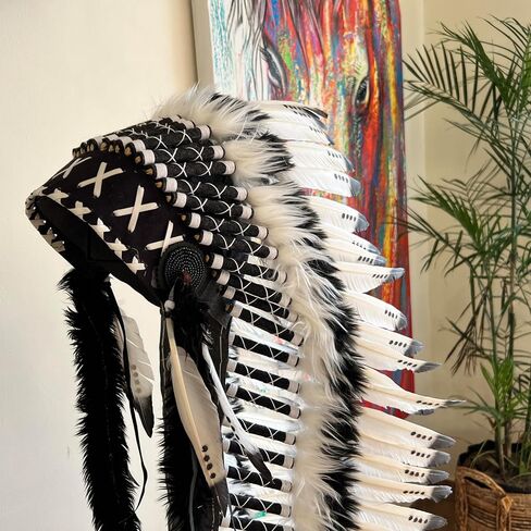 Native American Headress from Natural Goose Feathers in Saudi Arabia