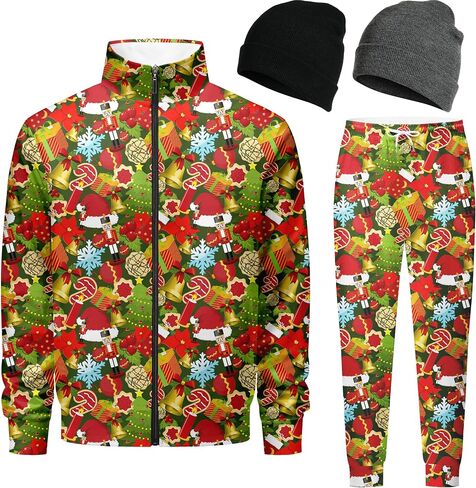 Retro 80s 90s outfit for men tracksuits sweatsuits for men 2 piece set Jogging Warm Up Zip with 2 Knit Beanie hat in Saudi Arabia