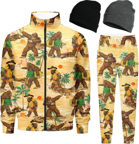 Retro 80s 90s outfit for men tracksuits sweatsuits for men 2 piece set Jogging Warm Up Zip with 2 Knit Beanie hat in Saudi Arabia