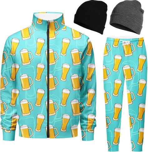 Retro 80s 90s outfit for men tracksuits sweatsuits for men 2 piece set Jogging Warm Up Zip with 2 Knit Beanie hat in Saudi Arabia