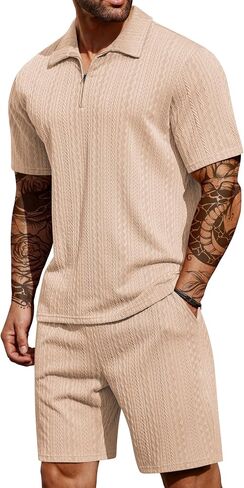 COOFANDY Men's 2 Pieces Outfits Casual Quarter Zip Polo Shirt and Shorts Set Athletic Jogging Summer Tracksuit in Saudi Arabia