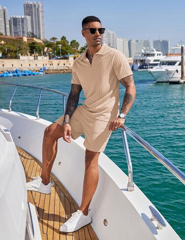 COOFANDY Men's 2 Pieces Outfits Casual Quarter Zip Polo Shirt and Shorts Set Athletic Jogging Summer Tracksuit in Saudi Arabia