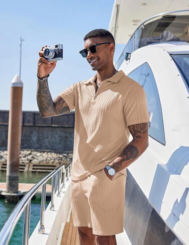 COOFANDY Men's 2 Pieces Outfits Casual Quarter Zip Polo Shirt and Shorts Set Athletic Jogging Summer Tracksuit in Saudi Arabia