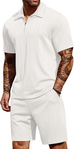 COOFANDY Men's 2 Pieces Outfits Casual Quarter Zip Polo Shirt and Shorts Set Athletic Jogging Summer Tracksuit in Saudi Arabia